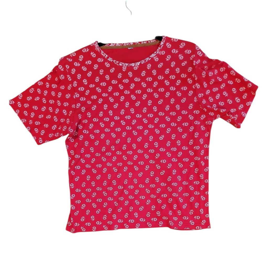 Red Womens lot of 2 Tops Floral Print Star Sequin Short Sleeve T-Shirts Size XL - Picture 2 of 11